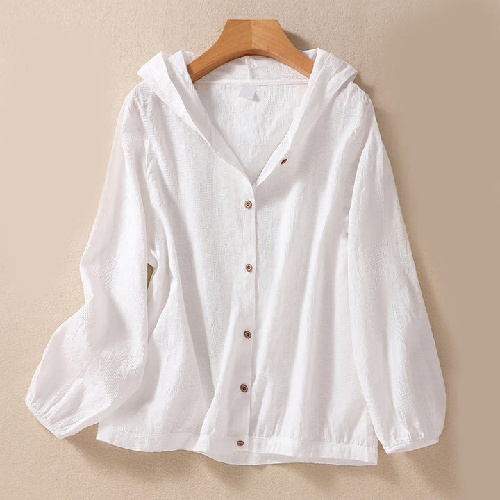 Bluza damska z kapturem z długim rękawem i żakardowym nadrukiem "Buddha Stones Fall" z guzikami i bawełny - Biały - US8-10，UK/AU12-14，EU40-42 (2XL) - image 18