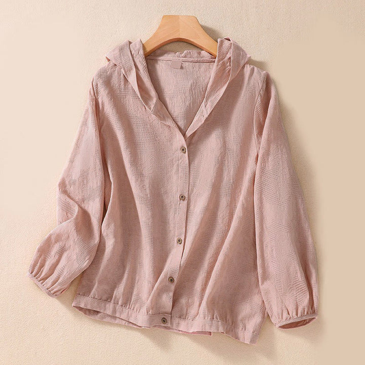 Bluza damska z kapturem z długim rękawem i żakardowym nadrukiem "Buddha Stones Fall" z guzikami i bawełny - Różowy - US8-10，UK/AU12-14，EU40-42 (2XL) - image 8