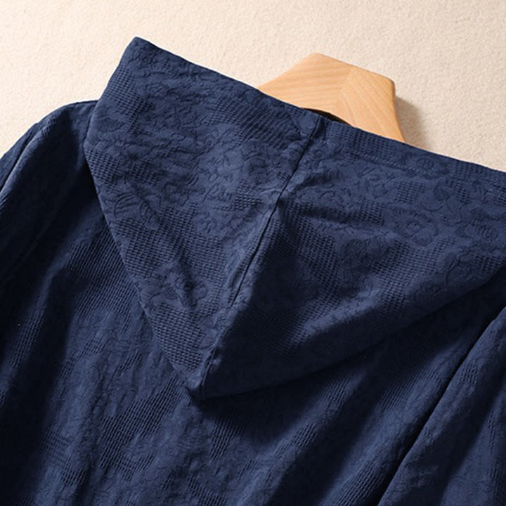 Bluza damska z kapturem z długim rękawem i żakardowym nadrukiem "Buddha Stones Fall" z guzikami i bawełny - image 3