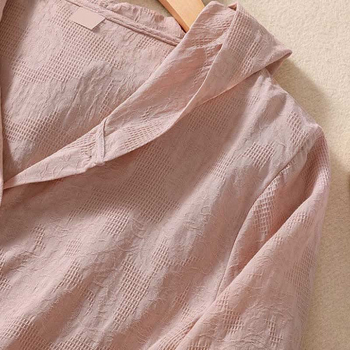 Bluza damska z kapturem z długim rękawem i żakardowym nadrukiem "Buddha Stones Fall" z guzikami i bawełny - image 13