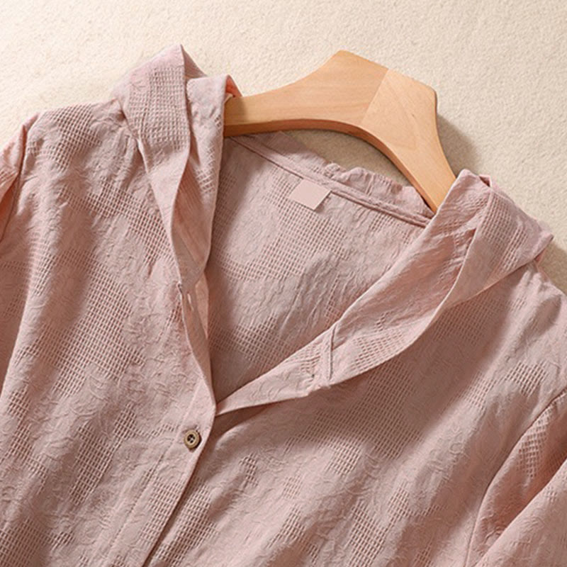 Bluza damska z kapturem z długim rękawem i żakardowym nadrukiem "Buddha Stones Fall" z guzikami i bawełny - image 10