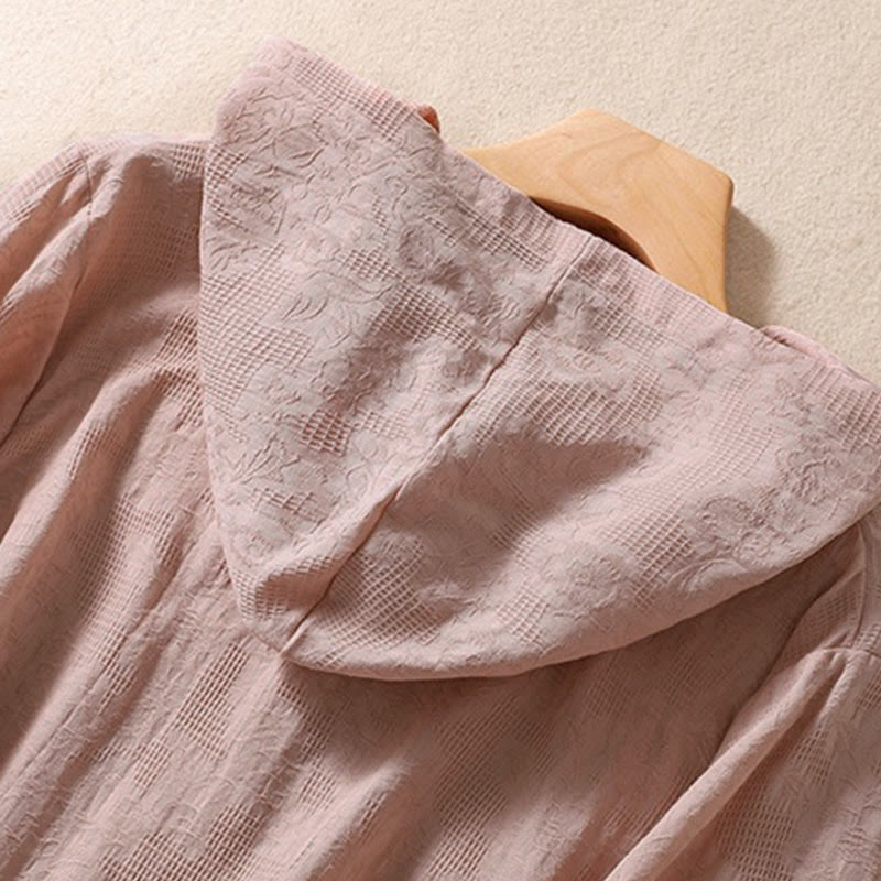 Bluza damska z kapturem z długim rękawem i żakardowym nadrukiem "Buddha Stones Fall" z guzikami i bawełny - image 11