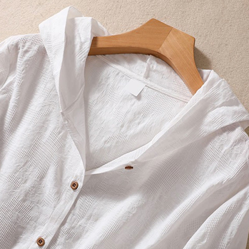 Bluza damska z kapturem z długim rękawem i żakardowym nadrukiem "Buddha Stones Fall" z guzikami i bawełny - image 20