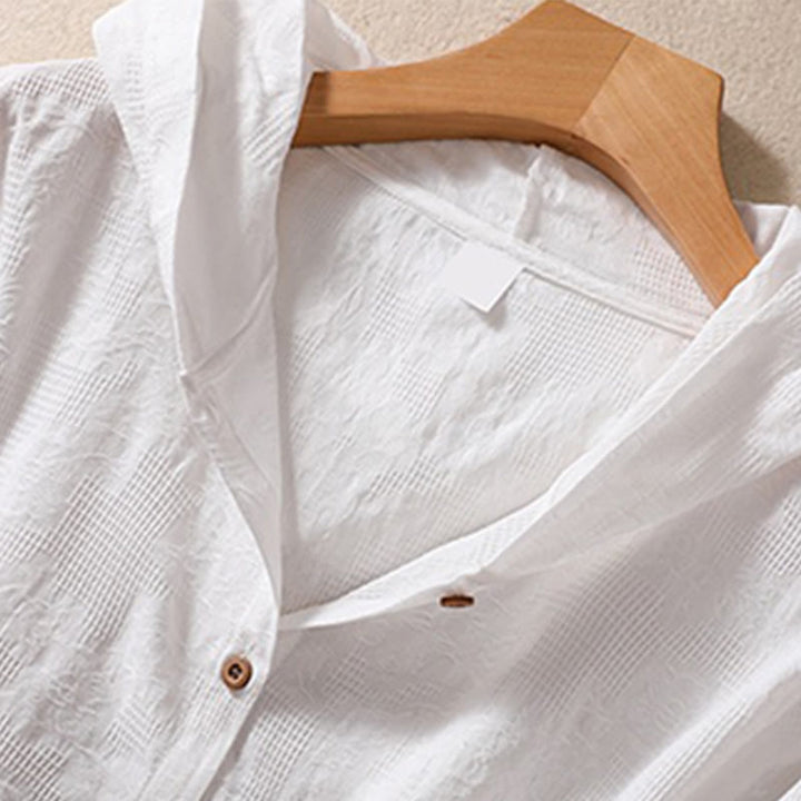 Bluza damska z kapturem z długim rękawem i żakardowym nadrukiem "Buddha Stones Fall" z guzikami i bawełny - image 21