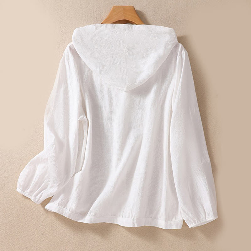 Bluza damska z kapturem z długim rękawem i żakardowym nadrukiem "Buddha Stones Fall" z guzikami i bawełny - image 19