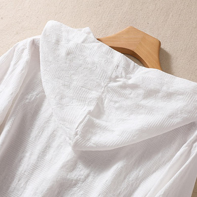 Bluza damska z kapturem z długim rękawem i żakardowym nadrukiem "Buddha Stones Fall" z guzikami i bawełny - image 22