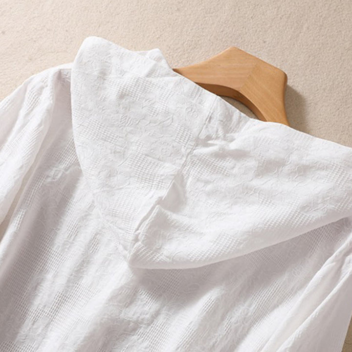 Bluza damska z kapturem z długim rękawem i żakardowym nadrukiem "Buddha Stones Fall" z guzikami i bawełny - image 22