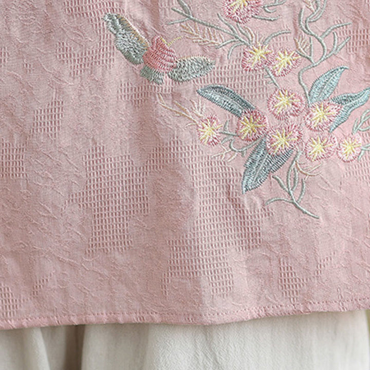 Koszula damska z bawełny z haftem Buddha Stones, rękawami trzy czwarte, jednym guzikiem żaby i kołnierzykiem mandaryńskim - image 25