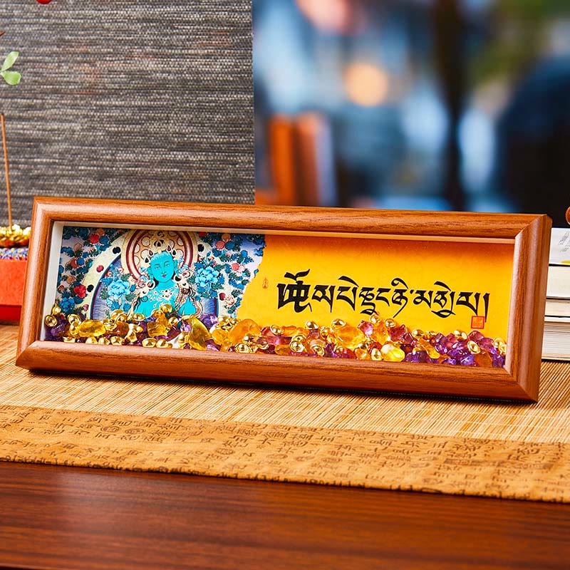 Buddha Stones Om Mani Padme Hum Budda Złoty sztabka Thangka Ramka na zdjęcia Ozdoba Wystrój domu - Styl 2 - Płyta pilśniowa średniej gęstości (9*30*4 cm) - image 7