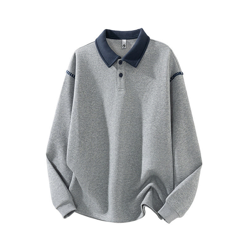 Bluza męska z bawełny z kołnierzykiem polo i guzikami Buddha Stones Fall Polo - Jasnoszary - US/UK/AU44， EU54 (4XL) - image 1