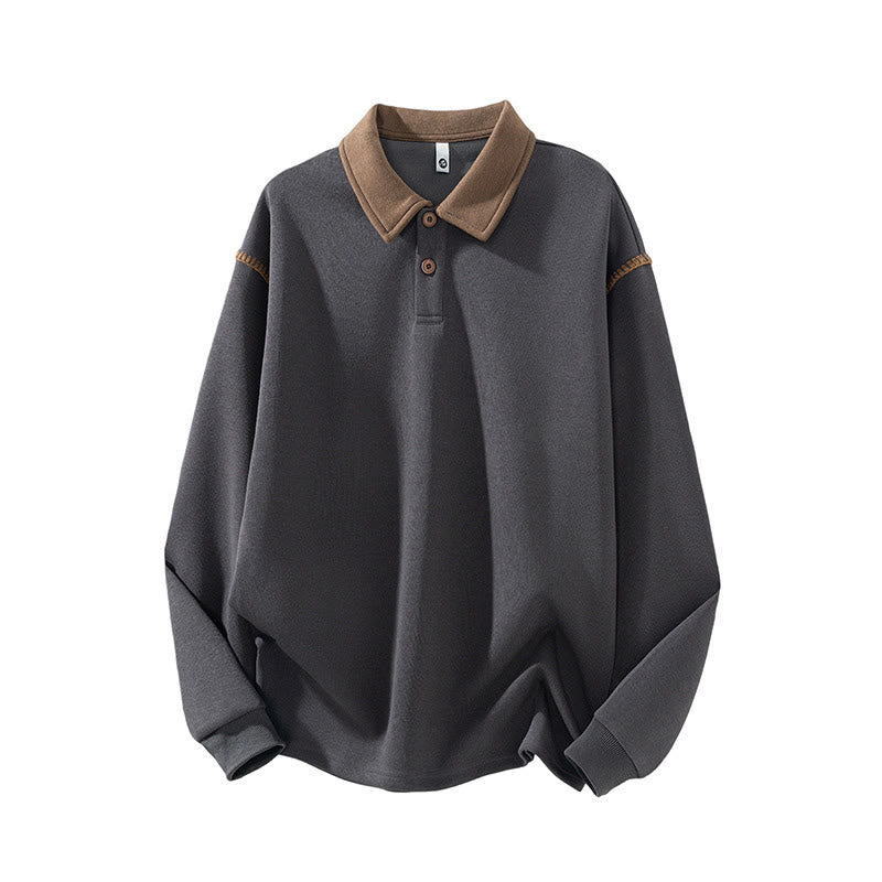 Bluza męska z bawełny z kołnierzykiem polo i guzikami Buddha Stones Fall Polo - Ciemnoszary - US/UK/AU44， EU54 (4XL) - image 3