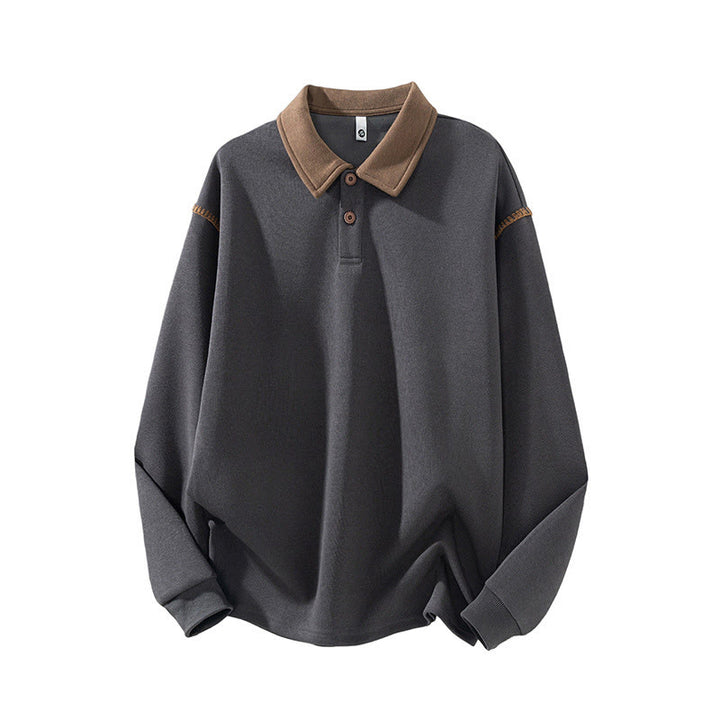 Bluza męska z bawełny z kołnierzykiem polo i guzikami Buddha Stones Fall Polo - Ciemnoszary - US/UK/AU44， EU54 (4XL) - image 3