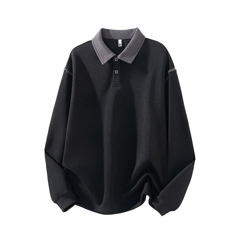 Bluza męska z bawełny z kołnierzykiem polo i guzikami Buddha Stones Fall Polo - Czarny - US/UK/AU44， EU54 (4XL) - image 5