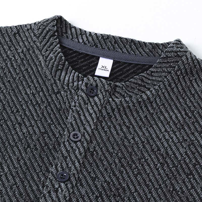 Bluza męska z okrągłym dekoltem i paskami "Buddha Stones Fall" z guzikami - image 2