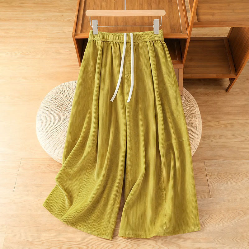 Spodnie damskie sztruksowe z szerokimi nogawkami i prostym elastycznym pasem w kolorze „Buddha Stones” o długości 7-8 - Khaki - US4, UK/AU8, EU36 (F) - image 1