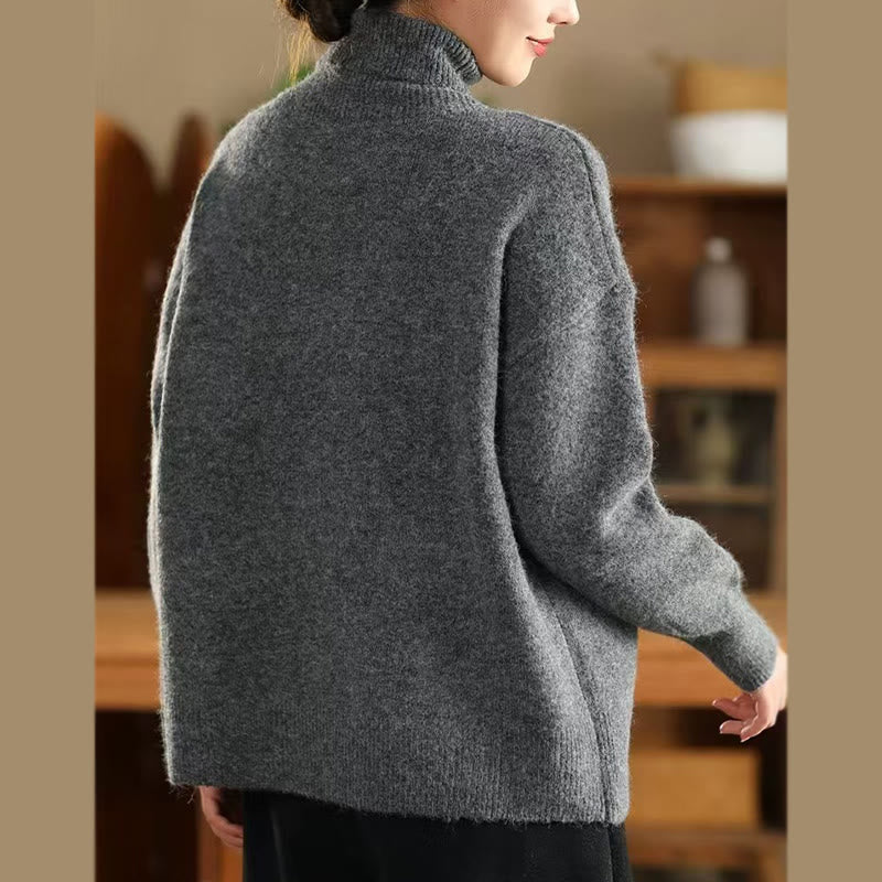 Sweter damski z dzianiny bawełnianej z długim rękawem i okrągłym dekoltem w jednolitym kolorze z Buddha Stones - image 11