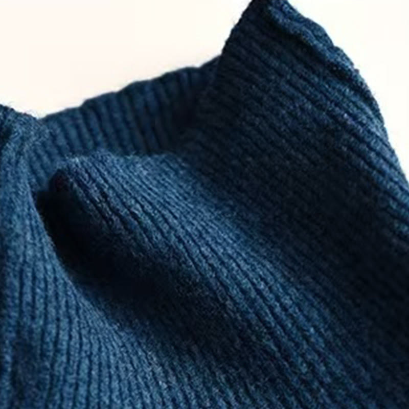 Sweter damski z dzianiny bawełnianej z długim rękawem i okrągłym dekoltem w jednolitym kolorze z Buddha Stones - image 5