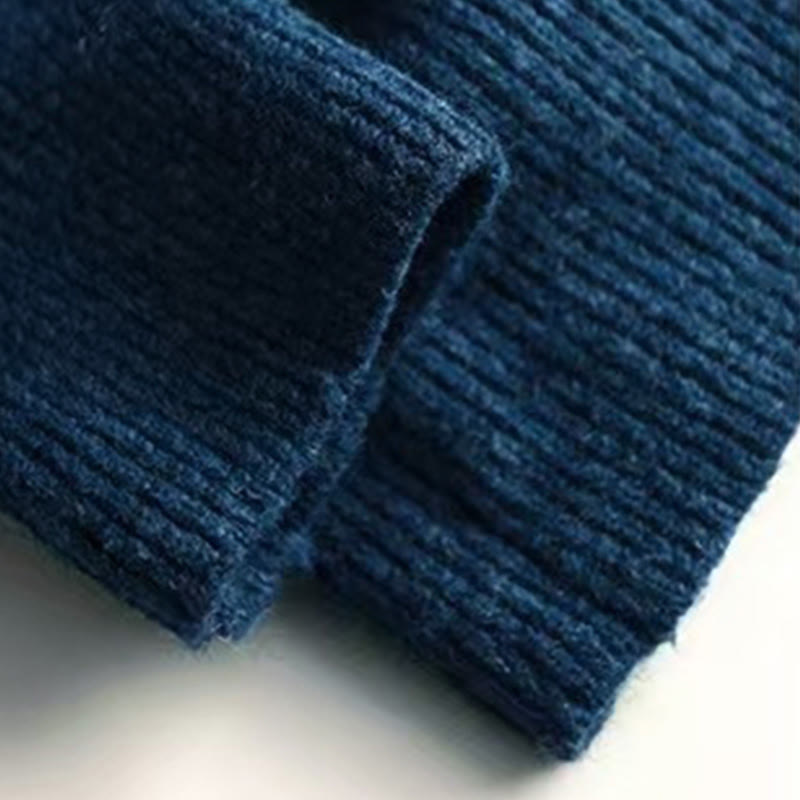 Sweter damski z dzianiny bawełnianej z długim rękawem i okrągłym dekoltem w jednolitym kolorze z Buddha Stones - image 6