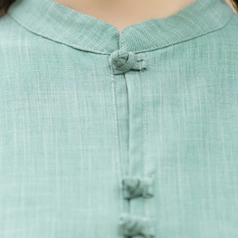 Buddha Stones 2 szt. chińskie żaby z guzikami, koszula z długim rękawem, spodnie do medytacji zen tai chi, bawełniany zestaw damski - image 16