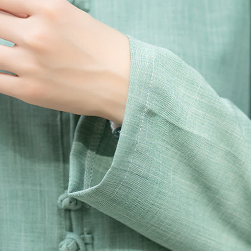 Buddha Stones 2 szt. chińskie żaby z guzikami, koszula z długim rękawem, spodnie do medytacji zen tai chi, bawełniany zestaw damski - image 19