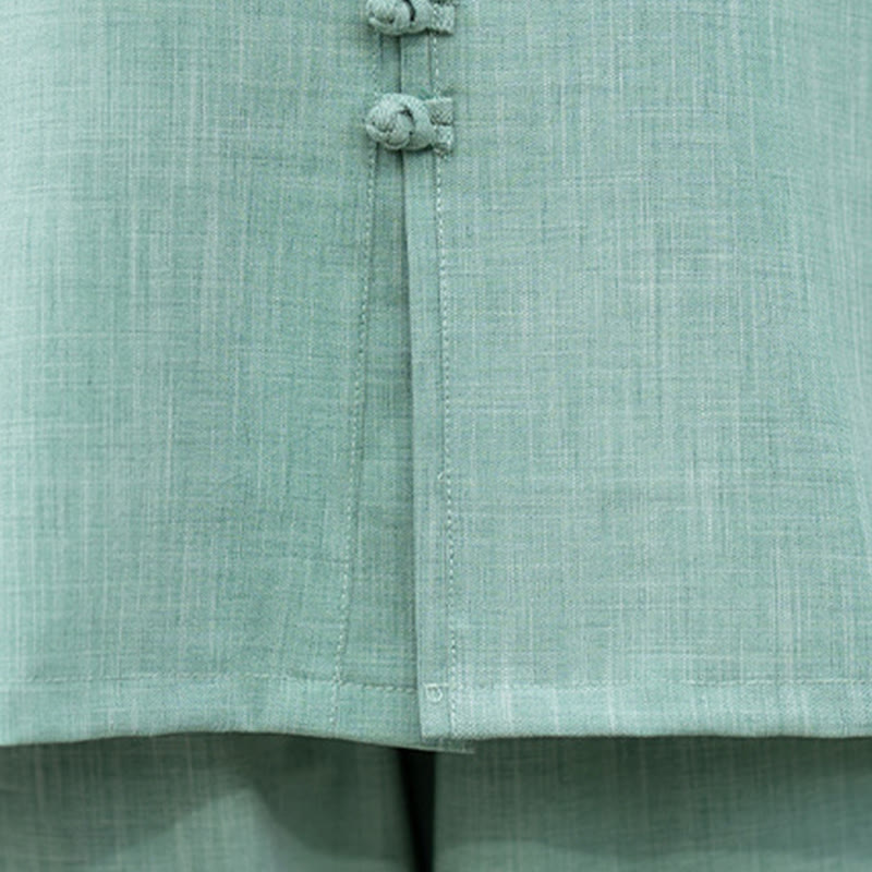 Buddha Stones 2 szt. chińskie żaby z guzikami, koszula z długim rękawem, spodnie do medytacji zen tai chi, bawełniany zestaw damski - image 18