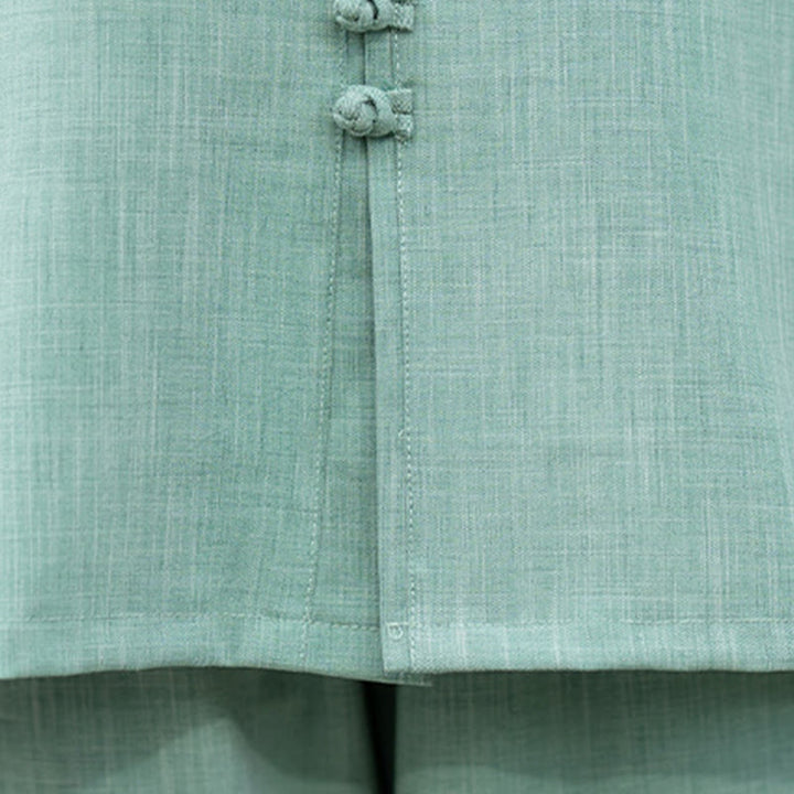 Buddha Stones 2 szt. chińskie żaby z guzikami, koszula z długim rękawem, spodnie do medytacji zen tai chi, bawełniany zestaw damski - image 18