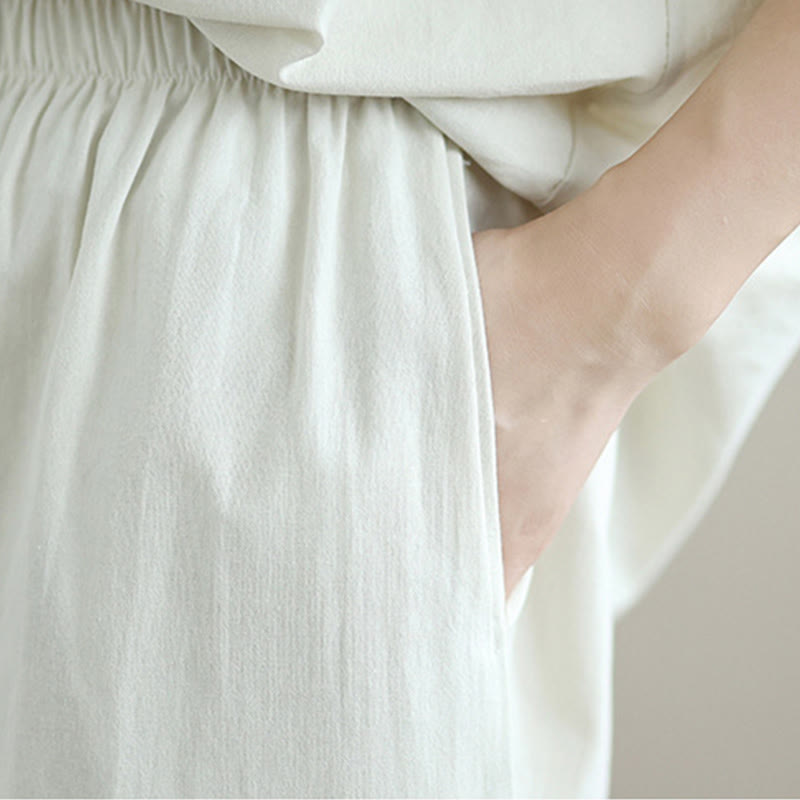 Buddha Stones, 2 szt., jesień, jednolity kolor, bawełniana koszula z guzikami, długie rękawy, spodnie do kostek, szerokie nogawki, zestaw damski z kieszeniami - image 10