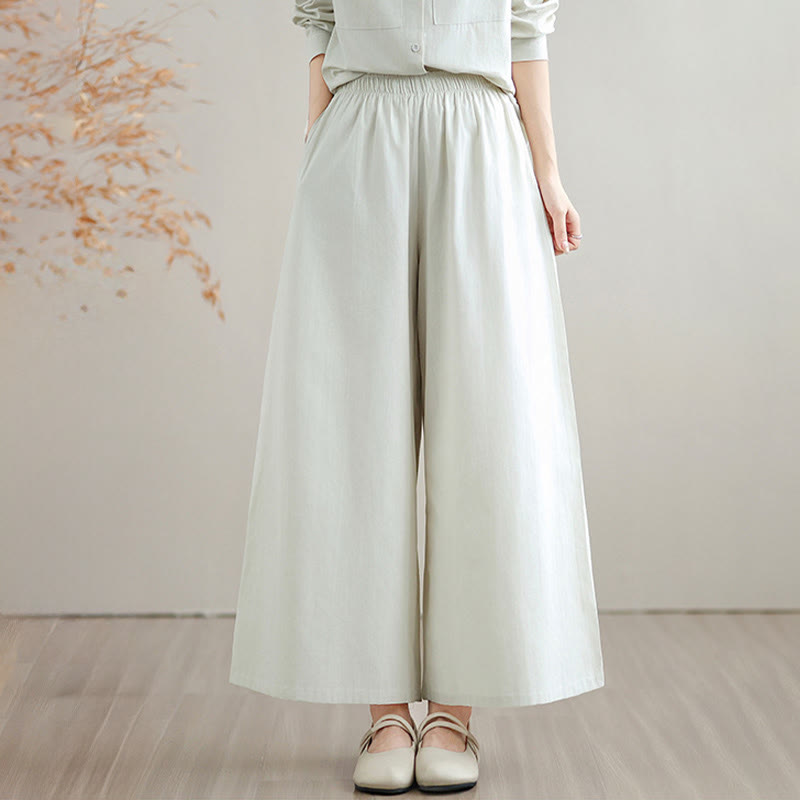 Buddha Stones, 2 szt., jesień, jednolity kolor, bawełniana koszula z guzikami, długie rękawy, spodnie do kostek, szerokie nogawki, zestaw damski z kieszeniami - image 5