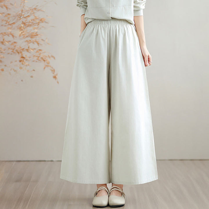 Buddha Stones, 2 szt., jesień, jednolity kolor, bawełniana koszula z guzikami, długie rękawy, spodnie do kostek, szerokie nogawki, zestaw damski z kieszeniami - image 5