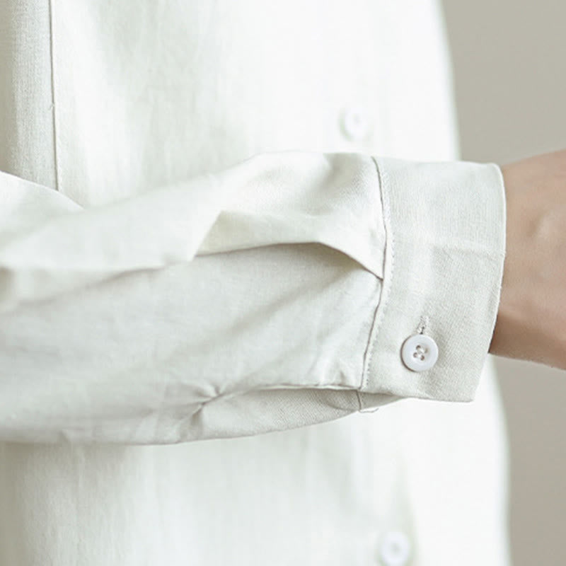 Buddha Stones, 2 szt., jesień, jednolity kolor, bawełniana koszula z guzikami, długie rękawy, spodnie do kostek, szerokie nogawki, zestaw damski z kieszeniami - image 8