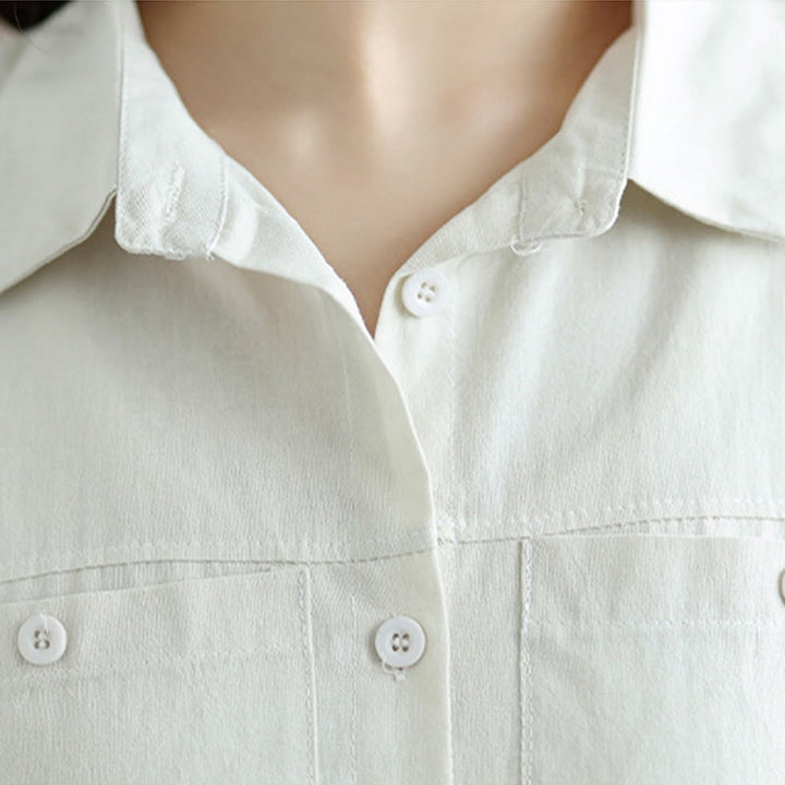 Buddha Stones, 2 szt., jesień, jednolity kolor, bawełniana koszula z guzikami, długie rękawy, spodnie do kostek, szerokie nogawki, zestaw damski z kieszeniami - image 6