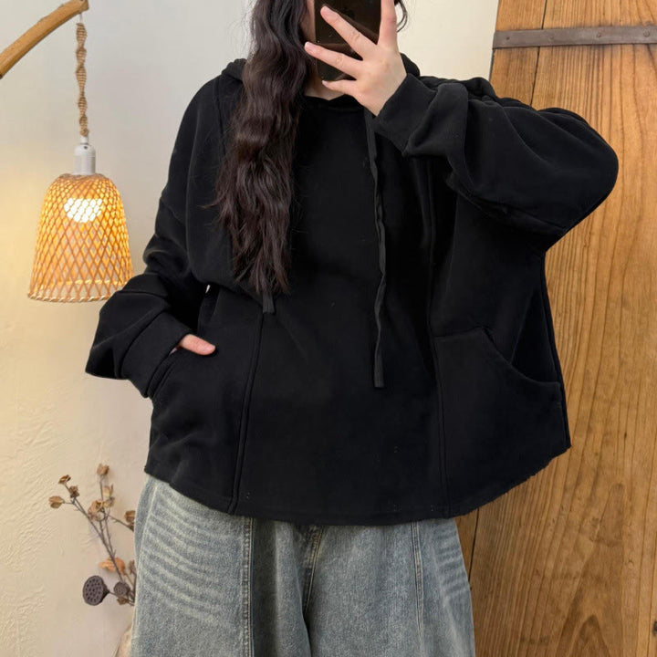 Bluza damska z kapturem z długim rękawem i kieszeniami, z kapturem "Buddha Stones Winter Solid Color", bawełniana, podszyta polarem - image 19