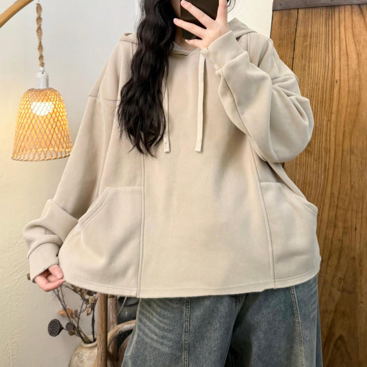 Bluza damska z kapturem z długim rękawem i kieszeniami, z kapturem "Buddha Stones Winter Solid Color", bawełniana, podszyta polarem - image 16