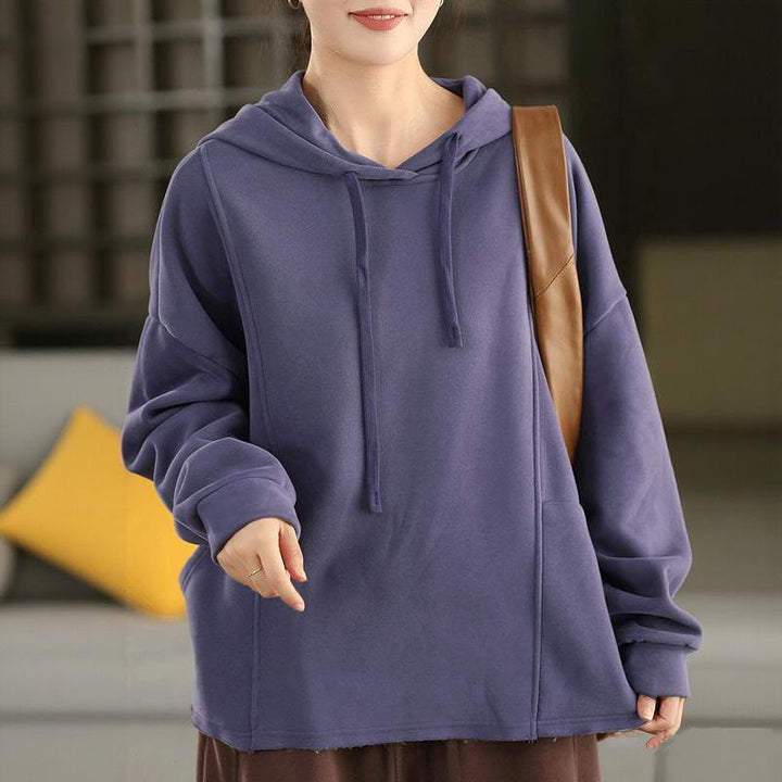 Bluza damska z kapturem z długim rękawem i kieszeniami, z kapturem "Buddha Stones Winter Solid Color", bawełniana, podszyta polarem - image 7