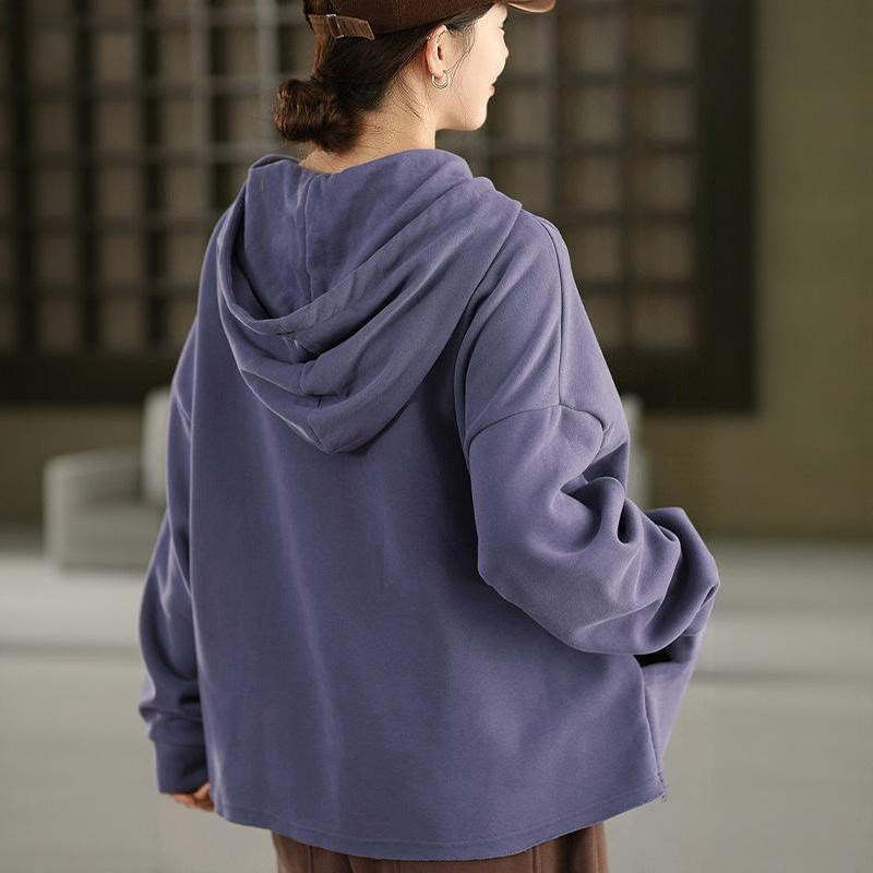 Bluza damska z kapturem z długim rękawem i kieszeniami, z kapturem "Buddha Stones Winter Solid Color", bawełniana, podszyta polarem - image 6