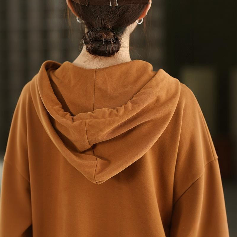 Bluza damska z kapturem z długim rękawem i kieszeniami, z kapturem "Buddha Stones Winter Solid Color", bawełniana, podszyta polarem - image 4