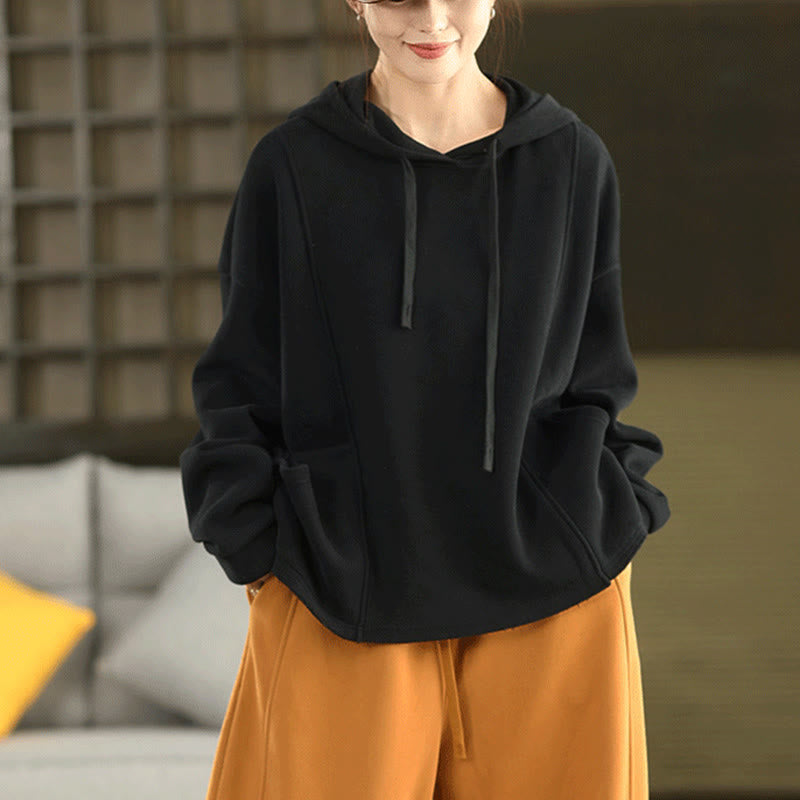 Bluza damska z kapturem z długim rękawem i kieszeniami, z kapturem "Buddha Stones Winter Solid Color", bawełniana, podszyta polarem - image 18