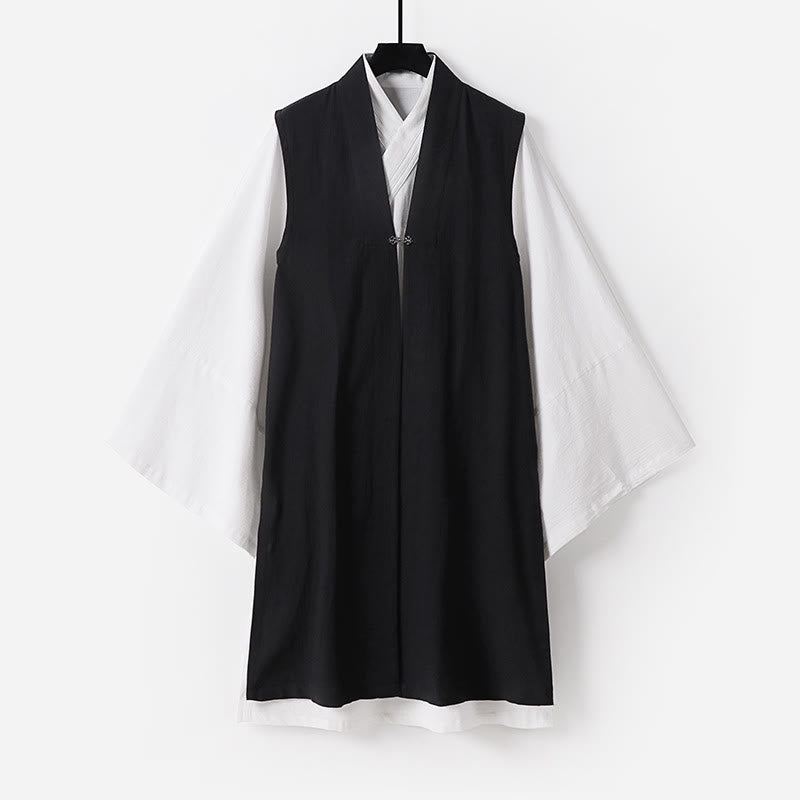 Buddha Stones 2 szt. Ceremonia Wudang Tai Chi Solidny długi rękaw Męski taoistyczny długi szlafrok kimono bez rękawów kamizelka - Czarny - US/UK/AU54， EU64 (9XL) - image 18