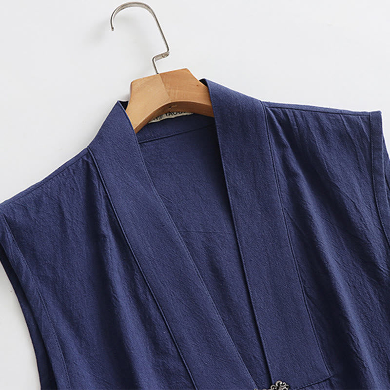 Buddha Stones 2 szt. Ceremonia Wudang Tai Chi Solidny długi rękaw Męski taoistyczny długi szlafrok kimono bez rękawów kamizelka - image 6