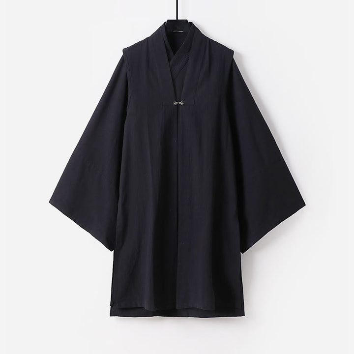 Buddha Stones 2 szt. Jesienny, jednolity, długi rękaw, męski taoistyczny szlafrok, sznurowany kimono, bezrękawnik, strój na ceremonię Qigong - Czarny - US/UK/AU54， EU64 (9XL) - image 14