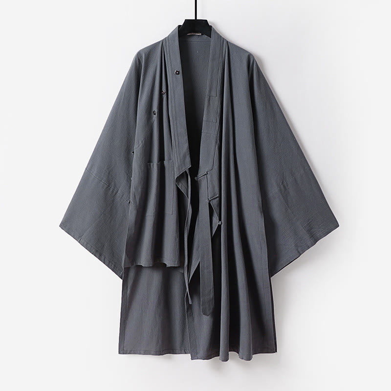 Buddha Stones 2 szt. Jesienny, jednolity, długi rękaw, męski taoistyczny szlafrok, sznurowany kimono, bezrękawnik, strój na ceremonię Qigong - image 6