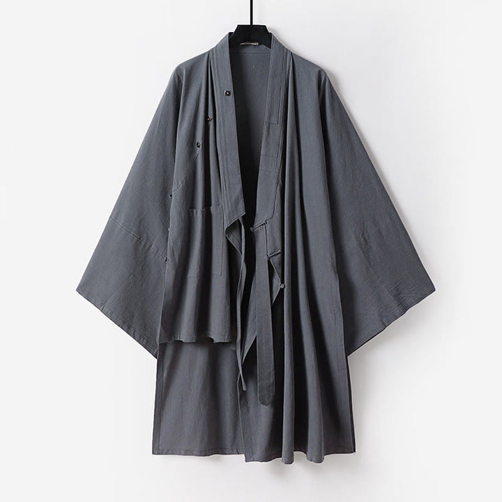 Buddha Stones 2 szt. Jesienny, jednolity, długi rękaw, męski taoistyczny szlafrok, sznurowany kimono, bezrękawnik, strój na ceremonię Qigong - image 6