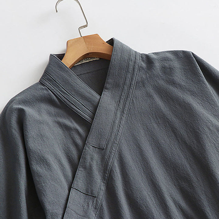 Buddha Stones 2 szt. Jesienny, jednolity, długi rękaw, męski taoistyczny szlafrok, sznurowany kimono, bezrękawnik, strój na ceremonię Qigong - image 10