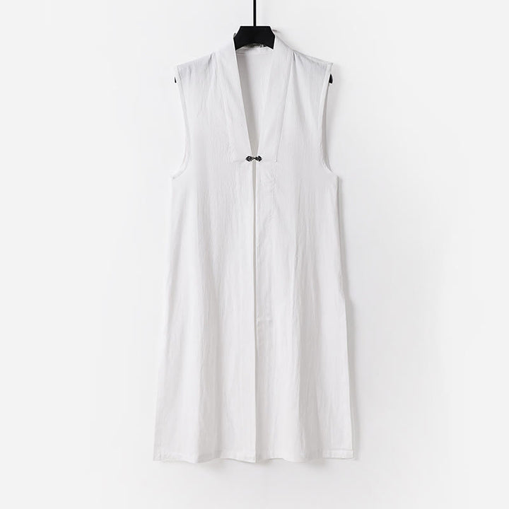 Buddha Stones 2 szt. Jesienny, jednolity, długi rękaw, męski taoistyczny szlafrok, sznurowany kimono, bezrękawnik, strój na ceremonię Qigong - image 1