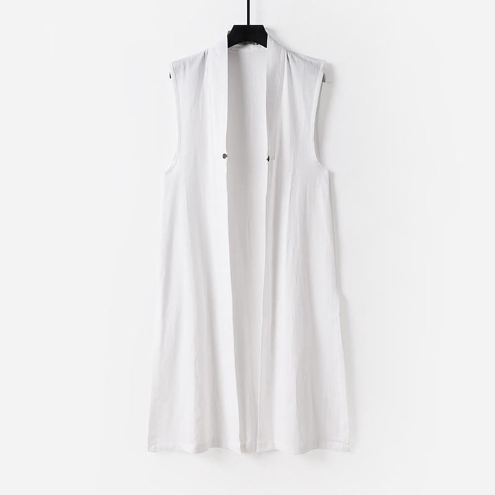 Buddha Stones 2 szt. Jesienny, jednolity, długi rękaw, męski taoistyczny szlafrok, sznurowany kimono, bezrękawnik, strój na ceremonię Qigong - image 2