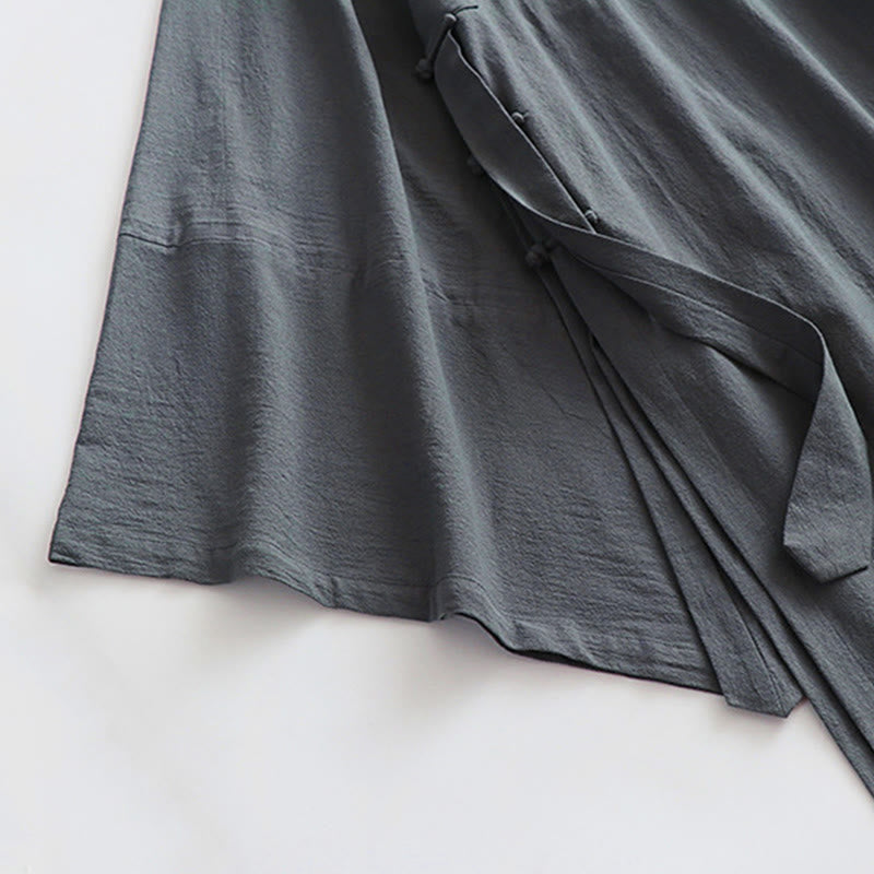 Buddha Stones 2 szt. Jesienny, jednolity, długi rękaw, męski taoistyczny szlafrok, sznurowany kimono, bezrękawnik, strój na ceremonię Qigong - image 13