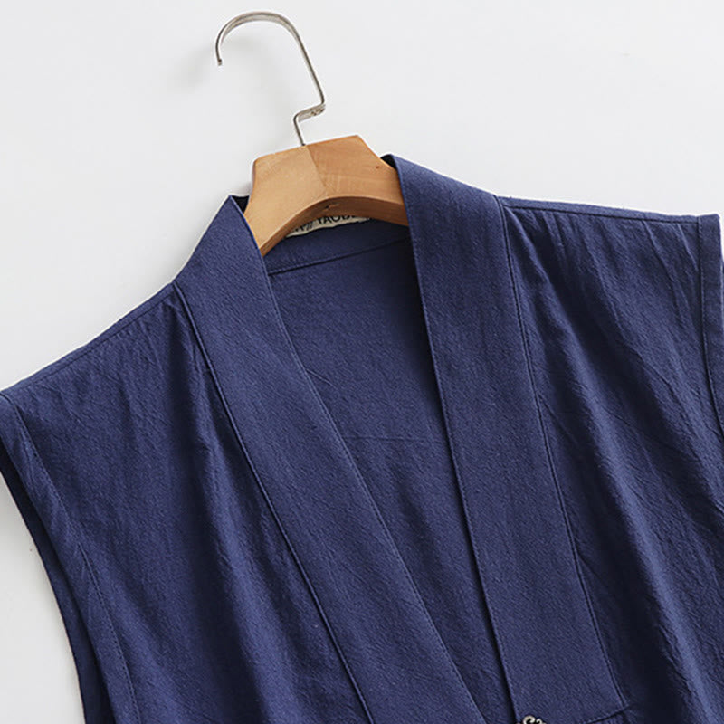 Buddha Stones 2 szt. Jesienny, jednolity, długi rękaw, męski taoistyczny szlafrok, sznurowany kimono, bezrękawnik, strój na ceremonię Qigong - image 22