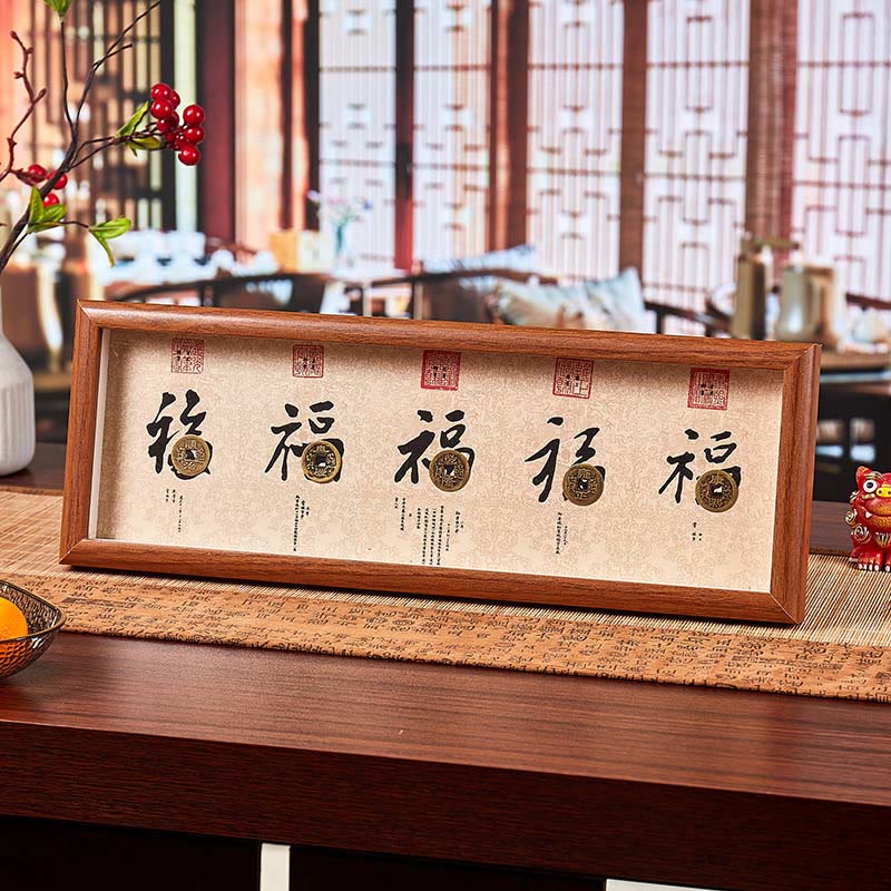 Buddha Stones, Postać Fu, Monety Pięciu Cesarzy, Szczęśliwa Fortuna, Ramka na Zdjęcia, Ozdoba Wystrój Domu - Styl3 - Płyta pilśniowa średniej gęstości (13*40*4 cm) - image 3