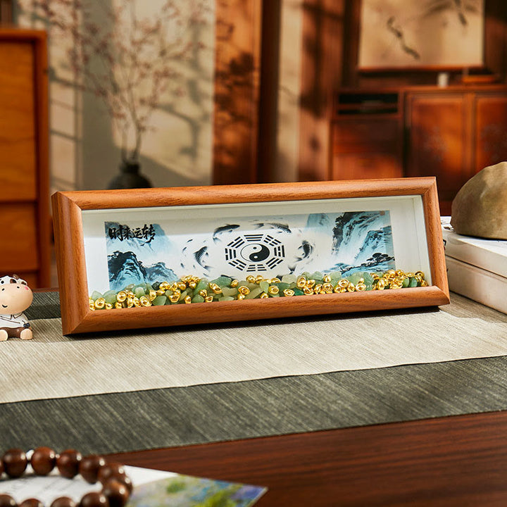Buddha Stones, zielony kryształ Bagua, ryba Koi, symbol Yin Yang, złota sztabka, ramka na zdjęcia, ozdoba do domu - Styl 2 - Płyta pilśniowa średniej gęstości (9*30*4 cm) - image 1