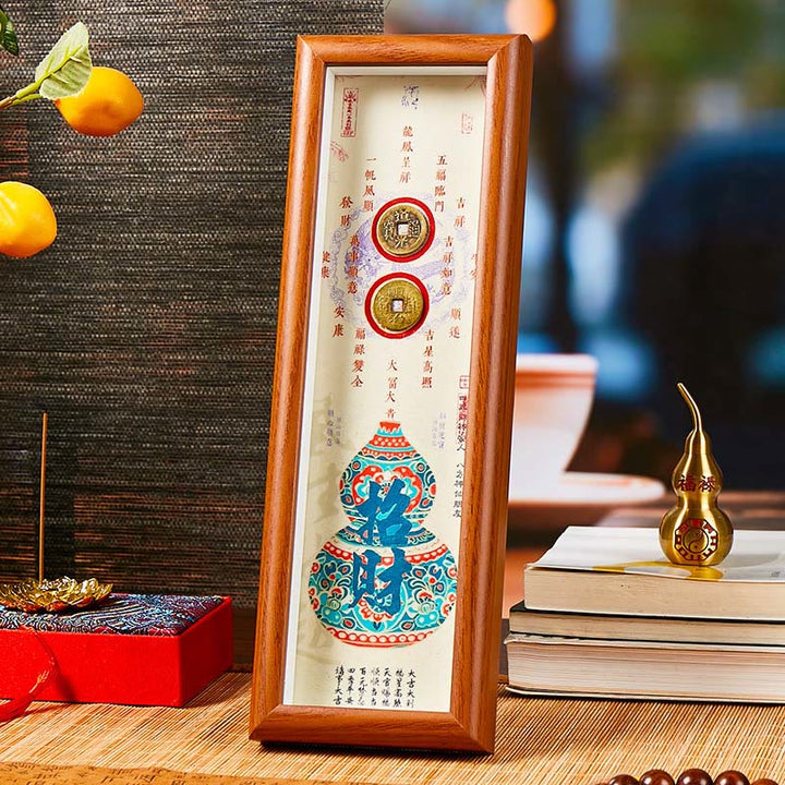 Buddha Stones, Postać Fu, Tykwa, Miedziane Monety, Ramka na Zdjęcia, Ozdoba Wystrój Domu - Styl3 - Płyta pilśniowa średniej gęstości (9*30*4 cm) - image 5